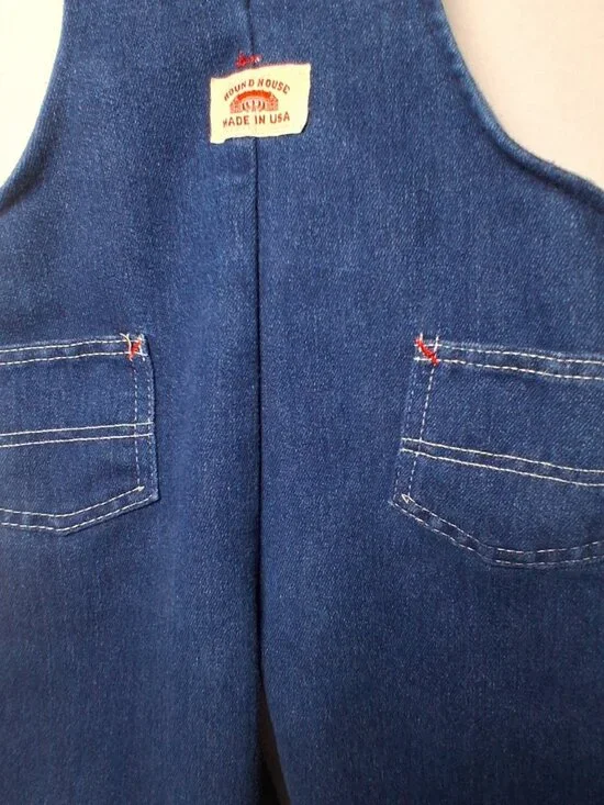 Round House Overalls Youth 4T Dark Wash Blue Denim Bibs Bib Pants USA Made - Picture 12 of 15